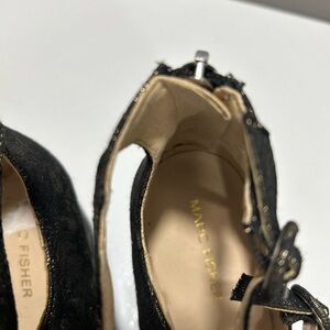 Marc Fisher Black Glitter Ankle-Strap Pumps